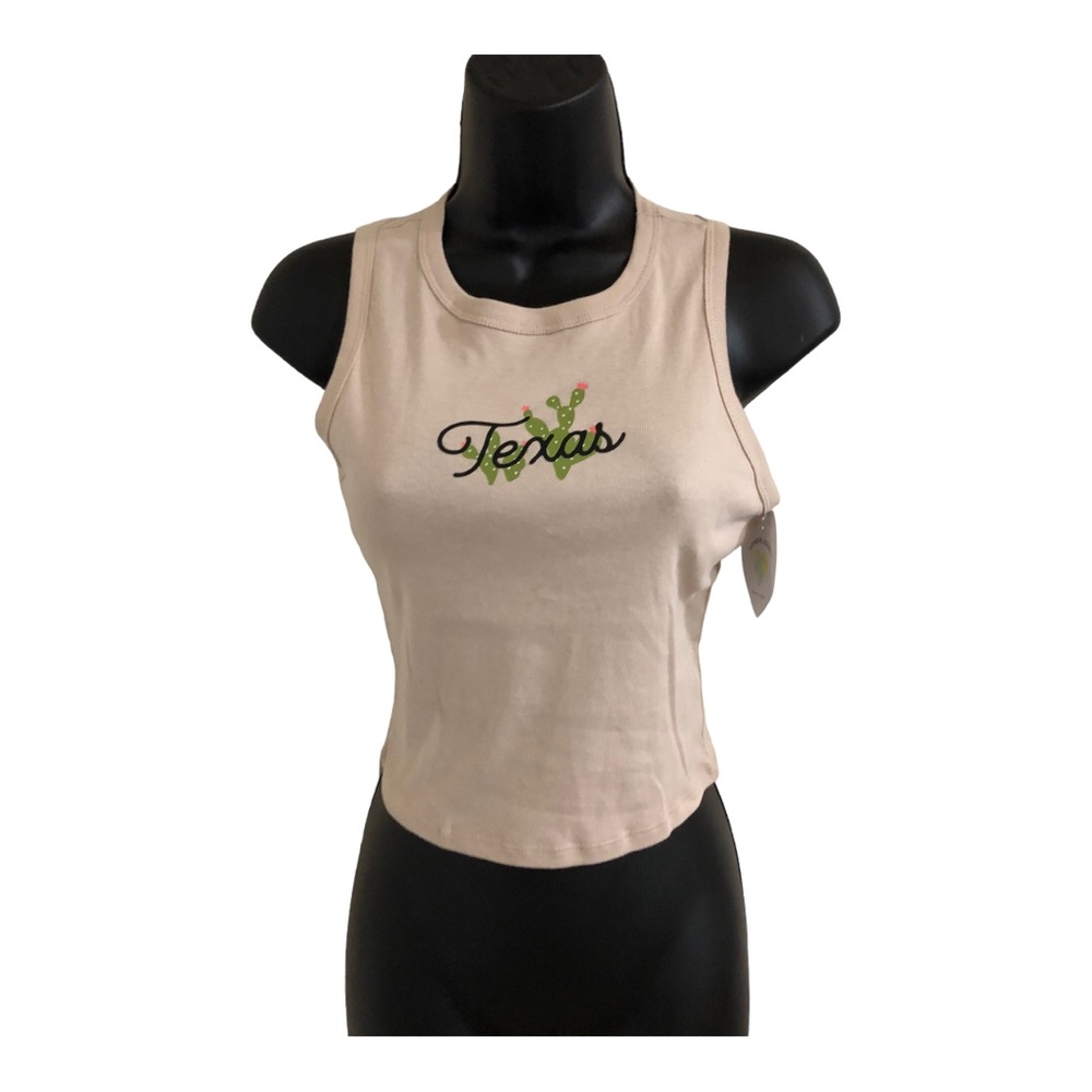 Beige cream Texas cactus graphic print soft crop sleeveless tank top size XS new